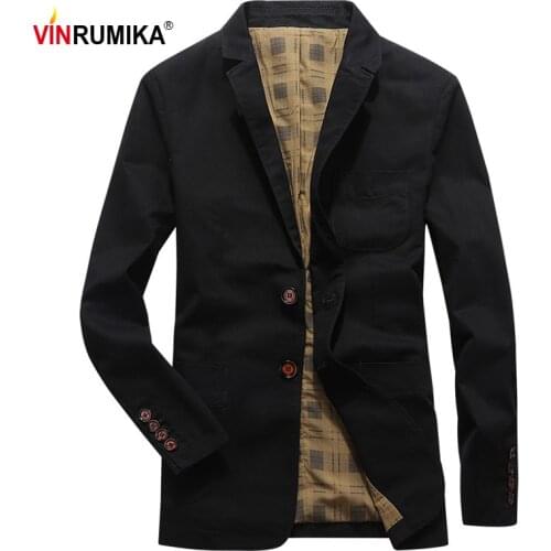 New 2020 Autumn Mens Business Casual Brand Blazer Spring Male 100% Cotton Slim Suit Jacket Black Work Clothes Black Blazers Coat