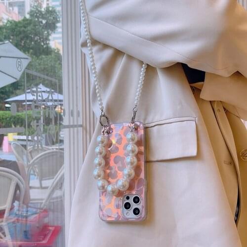 New Pearl bracelet lanyard Aurora Leopard soft silicon Phone Case For iPhone 12 Pro Max 7 8 Plus X XS XR 11 SE 2 MiNi Sexy Cover