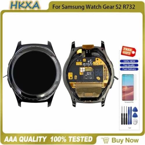 Original LCD display suitable For Samsung Watch Gear S2 R732 LCD Display Touch Screen Digitizer Frame Assembly