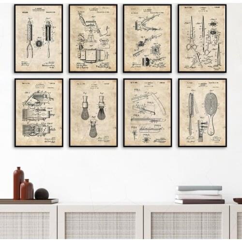 Barber Shop Blueprint Hair Salon Wall Art Canvas Painting Nordic Posters And Prints Bathroom Wall Pictures For Living Room Decor
