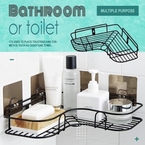 Bathroom Shelf Punch-Free Corner Shelfs Iron Storage Shelf Firm Shower Kitchen Fitted Storage Organizer Rack Tripod Wall Shelf