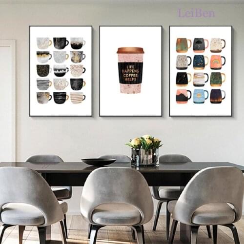 Nordic Modern Style Various Colorful Coffee Cups Canvas Painting Posters and Prints Living Room Kitchen Decoration Wall Painting