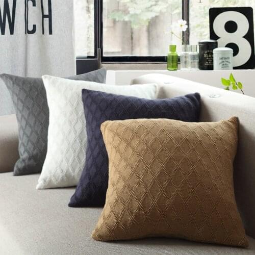 Rhombus Knitted Cushion Cover Vintage Nordico Coffee Ivory Grey White Blue Pillow Case Fashion 45cm*45cm 4 colors for choose
