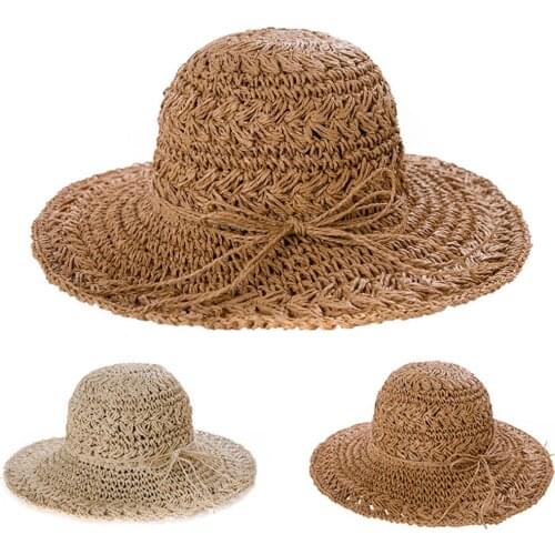 Women Foldable Crochet Knit Straw Hat Large Brim Sun Protection Sunhat Beach Cap Sunhat Beach Cap Sun Hat Cap summer hat Sunhat