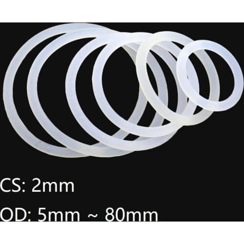 10pcs Thickness CS 2mm OD 5 ~ 80mm Silicone O Ring Gasket Food Grade Waterproof Washer Rubber Insulate Round O Shape Seal White