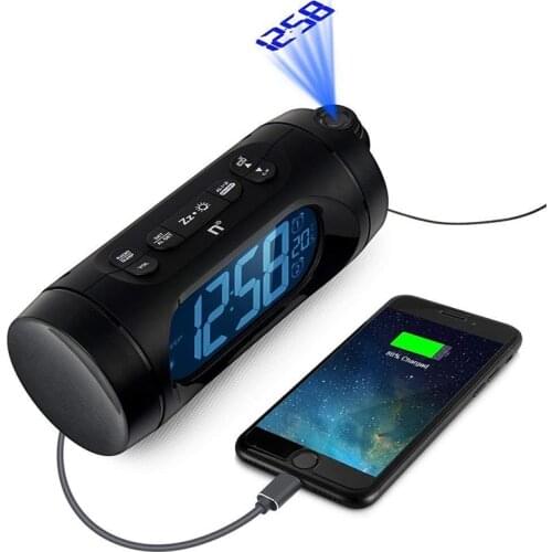 FM Radio Alarm Clock LED Digital Electronic Desk Table Projector Watch With Night Light Snooze Nixie Clock USB Charging