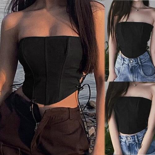 2021 Tank Top Black Women Fashion Bandage Tube Top Summer Gothic Sexy Vest Sleeveless Crop Top Chic Wrap Breast Women Corset Top