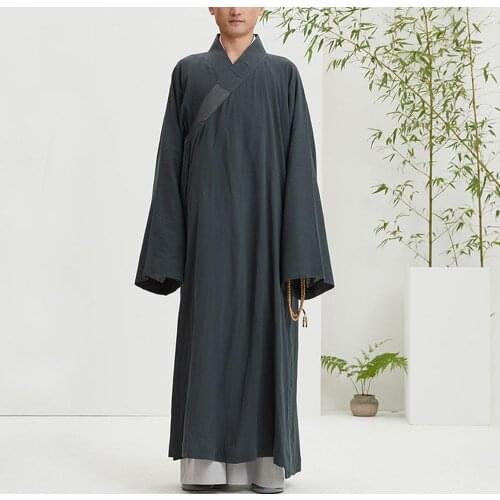 Unisex Summer&Spring high quality linen&cotton buddhist zen lay meditation clothing buddha suits shaolin monk kung fu robe gray