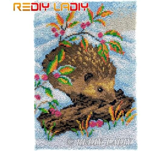 Latch Hook Rug Snow Hedgehog Chunky Yarn Tapestry Kits DIY Carpet Rug Knitted Floor Mat Crocheting Cushion Arts & Crafts 58*85cm