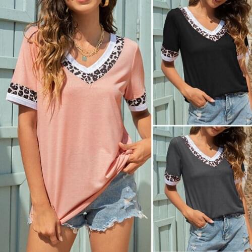 Women T-shirt Streetwear Graphic T-shirts Short Sleeve Loose Pullover Ladies V Neck Splicing T-shirt for Outdoor Soft Thin shirt