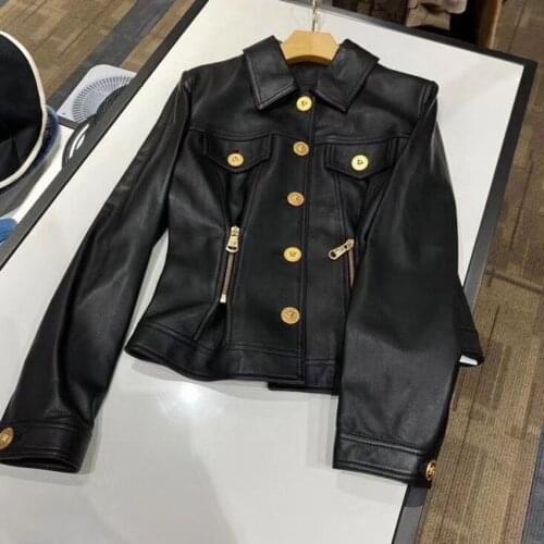 Natural Leather Women Lambskin Leather Jacket Long Sleeves 100% Sheepskin Leather Coat H831