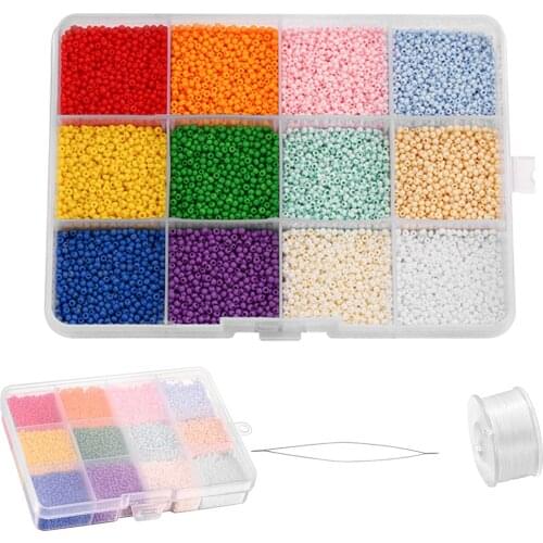 12 Colors Mixed 2mm Glass Seed Beads Set With Wire Beading Needles For DIY Bracelets Earrings Jewelry Making Kits Accessories