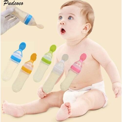 2019 Brand 90ML Lovely Safety Infant Baby Silicone Feeding With Spoon Feeder Food Rice Cereal Bottle For Best Gift