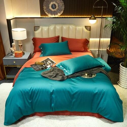 Peacock Green Reverisble Duvet Cover Luxury 600TC Egyptian Cotton Solid color Bedding Sets 4pcs Ultra Soft Breathable All Season