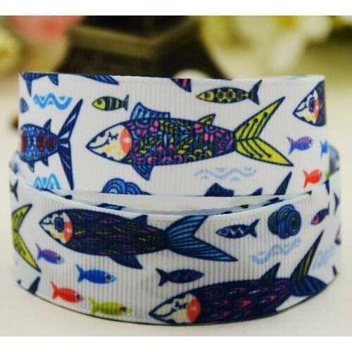 22mm 25mm 38mm 75mm Fish Cartoon printed Grosgrain Ribbon party decoration 10 Yards X-02924