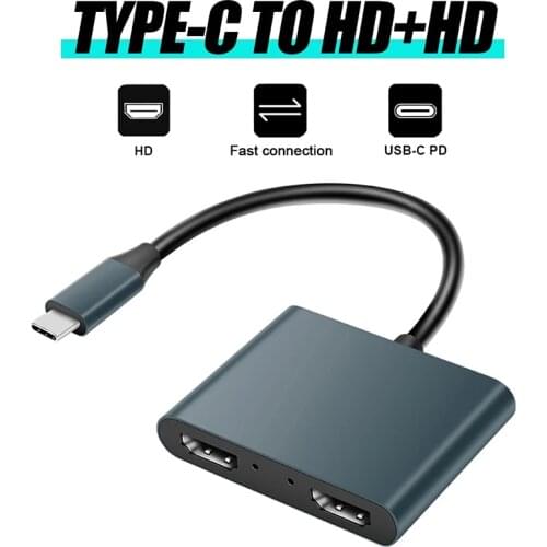 Type C HUB 3 in 1 Adapter UHD 4K USB C to Dual HDMI-Compatible Converter Type C to HDMI-Compatible Adapter for MacBook