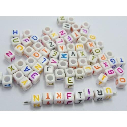 250 Assorted Color in white Alphabet Letter Acrylic Cube Pony Beads 6X6mm