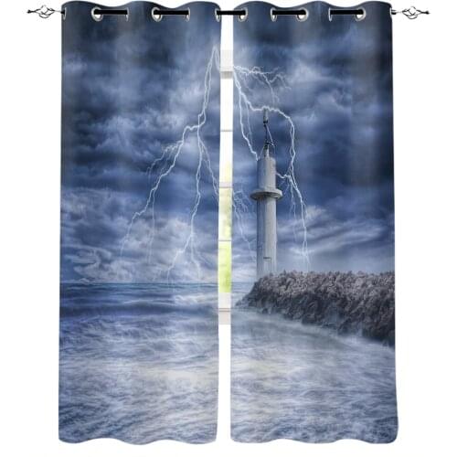 Tower Sea Lightning Sky Scenery Curtains In The Living Room Kitchen Bedroom Decor Curtain Window Room Divider Home Decoration
