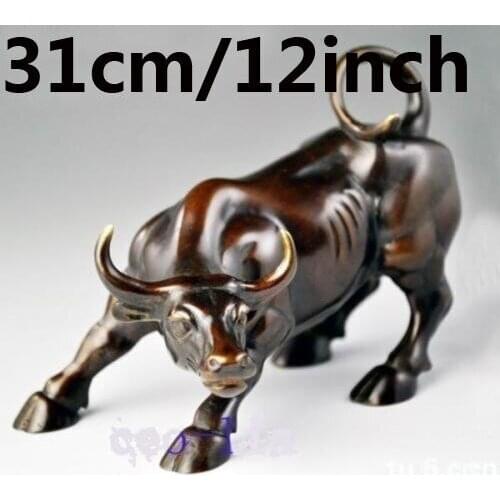 Big Wall Street Bronze Fierce Bull OX Statue 12inch Length