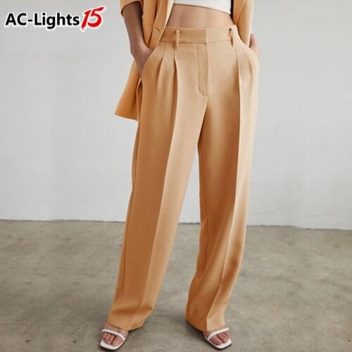 Womens Elegant Pants Suit Style Classic Autumn Office Formal Wide Leg Trousers Work Vintage Straight Polyester Pants for Women