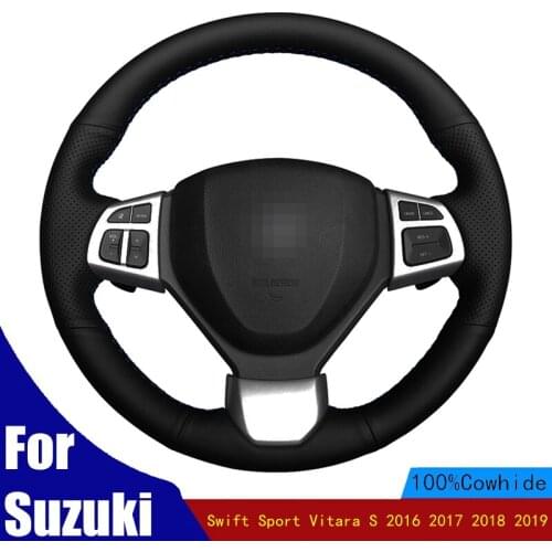 Car Steering Wheel Covers Wrap Hand-sewing Black Genuine Leather For Suzuki Swift Sport Vitara S 2016 2017 2018 2019