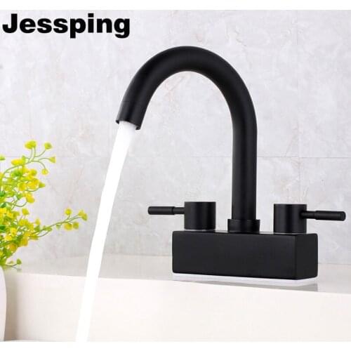 Double holes double handles basin mixer water faucet black surface