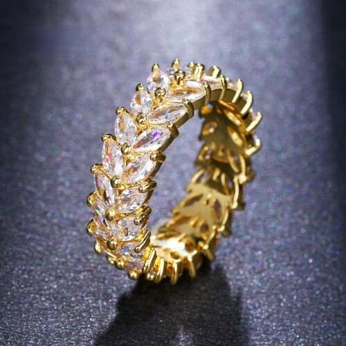 Ekopdee 2021 New Vintage Luxury Gold Leaf Cubic Ziconia Rings For Women Fashion Bride Wedding Engaged Zircon Ring Female Jewelry