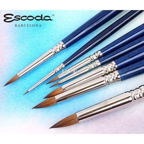 Escoda Optimo Series 1208,Mink Hair Round Head Watercolor Brush,Blue long handle,Professional Artist brush for line drawing
