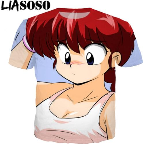 LIASOSO 3D Print Ranma 1/2 T-shirt Tendou Akane VS Ranma Tshirt Summer Casual Harajuku Shirt Hip Hop Oversized Tops Streetwear