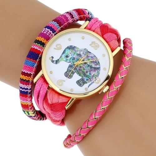 Gnova Elephant Watch Fashion Women Wristwatch Fabric Peruvian bracelet Ethnic Style A593