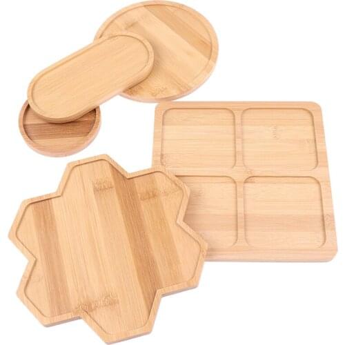 Natural Bamboo Round Square Bowls Plates For Succulents Pots Trays Base Stander