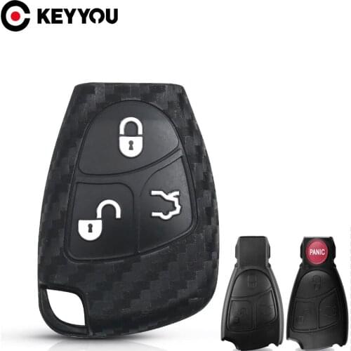 KEYYOU 3 Button Carbon Silicone Car Key Case For Mercedes-Benz B C E ML S CLK CL Remote Fob Cover Keyless Entry