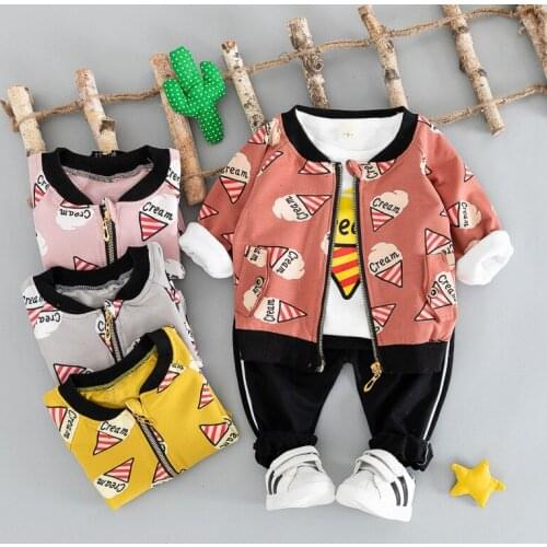 Boys Slothing Set Autumn Fashion Cotton Hoodies Coat+Shirt+Pants 3pcs Chidren Cream Tracksuit Set Kids Sport Baseball Suits