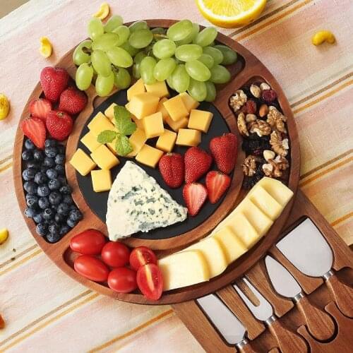 Circular plate package cheese, cheese cutting board bamboo drawers with Stealth cutting board wood cheese board