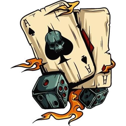 Cartoon Skull Aces Dice Gambling Car Sticker Automobiles Motorcycles Exterior Accessories PVC Decals for Bmw Audi Vw,17cm*14.2cm