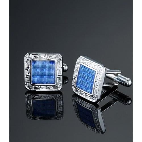 Luxury pattern gemelos shirt cufflinks for mens Brand blue Enamel cuff buttons cuff links High Quality abotoaduras Jewelry