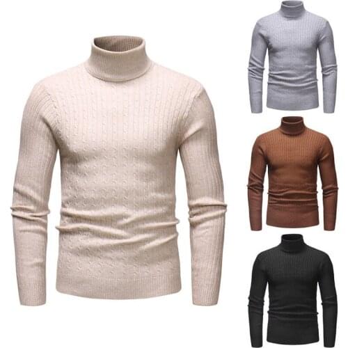 2019 New Style Fashion Hot Mens Turtle Neck Long Sleeve Cotton Top Sweaters Pullover Casual Solid Winter Warm