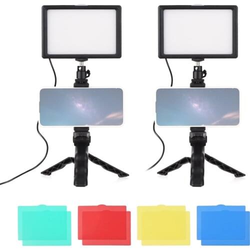 Andoer 2 Packs Desktop Lighting Kit Professional LED Video Light + Adjustable Tripod 120PCS Light Beads 3200-5600K 14 Levels