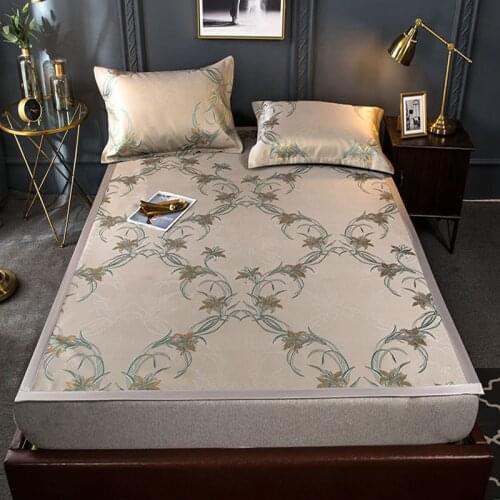 Three-Piece Set Of Ice Silk Mat With Plant And Flower Jacquard, Cool Summer Bed Sheet And Pillowcase, Cool But Not Ice