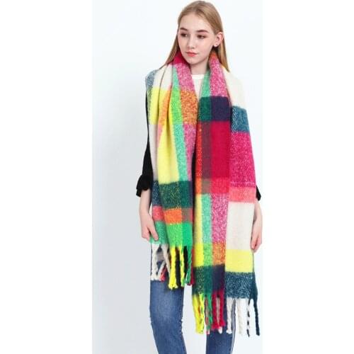 New Style Cashmere Scarf of AC In Europe and America In Autumn and Winter. Color Plaid Long Fringe AC Warm Scarf