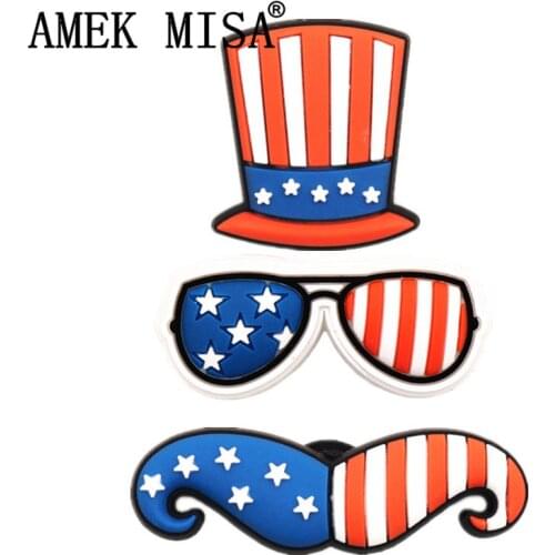 Original American Flag Style PVC Shoe Charms Accessories Hat/Glasses/Beard Shoe Decoration for Croc jibz Kids Party X-mas Gifts