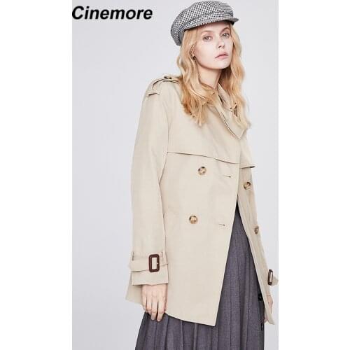 CINEMORE NEW Trench coat womens autumn 2021 solid color Casual Turn-down Collar Double Breasted Trench Womens outerwear 92278