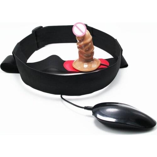 Adult female electroshock wearing leather pants simulated phallus masturbation massager sex toys