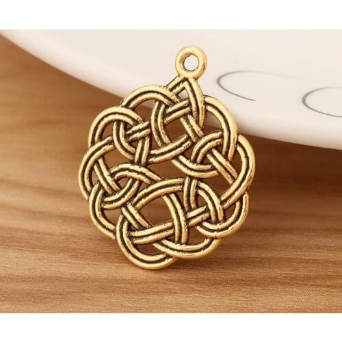 10 Pieces Tibetan Silver/Gold Celtics Chinese knot Charms Pendants 2 Sided for Necklace Bracelet Jewellery Making 29x24mm