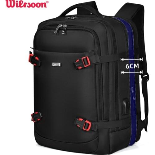 WIERSOON 42L Male Expandable Large Capacity Travel Backpack Men 17 inch Laptop USB Recharging Multi-layer Space Travel Male Bag