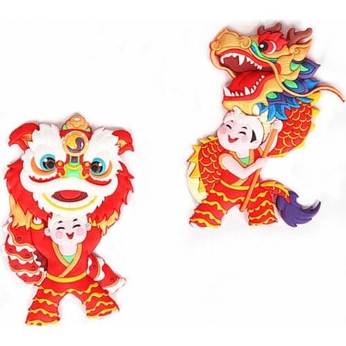 Hand-painted Chinese Style Lion Dance 3D Fridge Magnets Travel Souvenirs Refrigerator Magnetic Sticker Home Decor