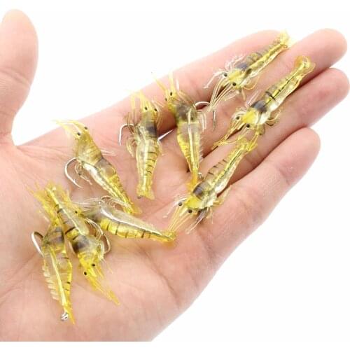 12PCS Isca Artificial Soft Shrimp Lure Worm For Fishing Bait 1.3g/5cm Hook Sharp Crankbait Lures Silicone Shone Prawn Bait Pesca