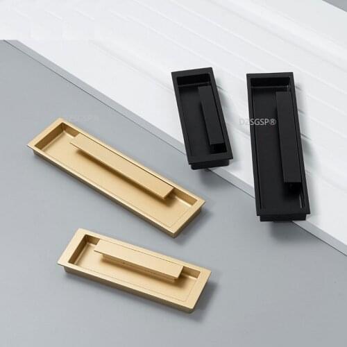 Recessed Gold Black Zinc Alloy Kitchen Cabinet Pull Wardrobe Closet Knob Hidden Cupboard Drawer Hardware Handle