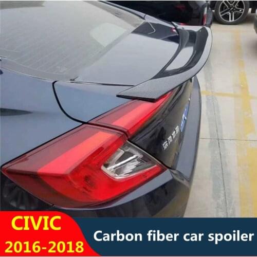 FOR Honda Civic Real Carbon/FRP Spoiler 2016 2017 2018 Civic CAR Trunk Rear Spoiler Wings Black LIP Tail Fin Auto Parts