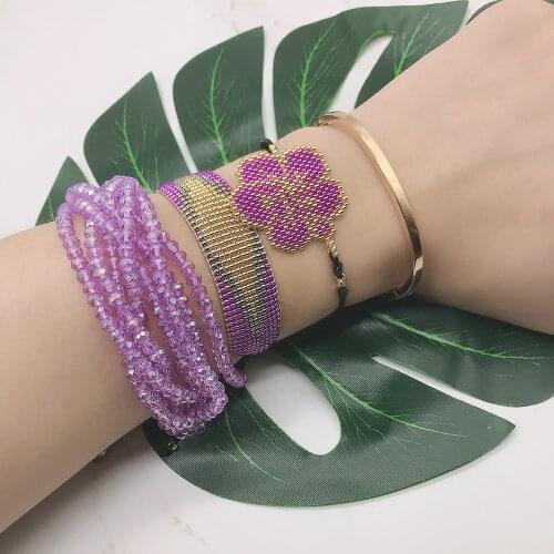BLUESTAR Women MIYUKI Bead Bracelet Purple Flower Pulseras Mujer Moda Purple Crystal Tassel Handmade Jewelry